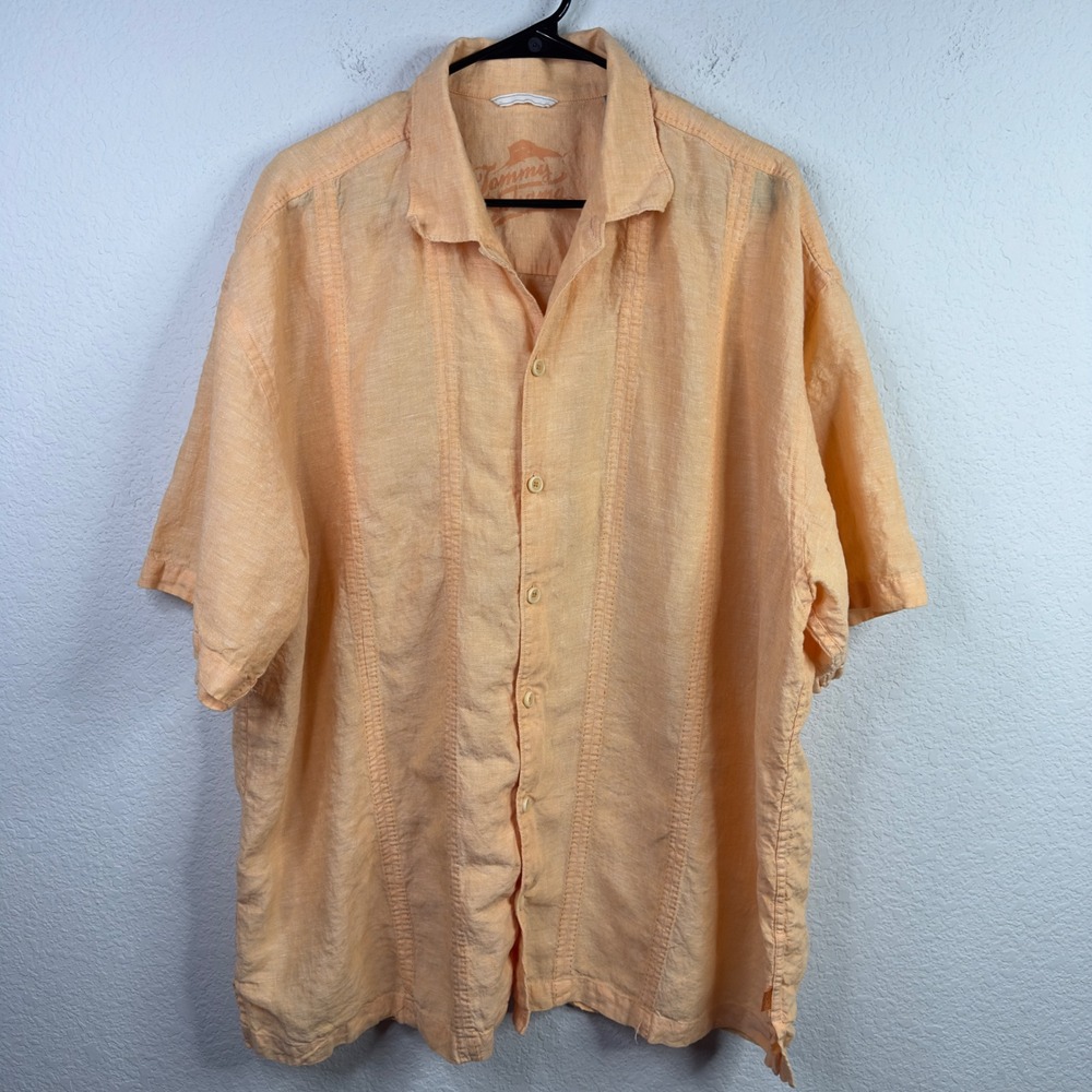 Tommy Bahama Shirt Mens XXL‎ Orange Linen Button Up Vacation Coastal Resortwear